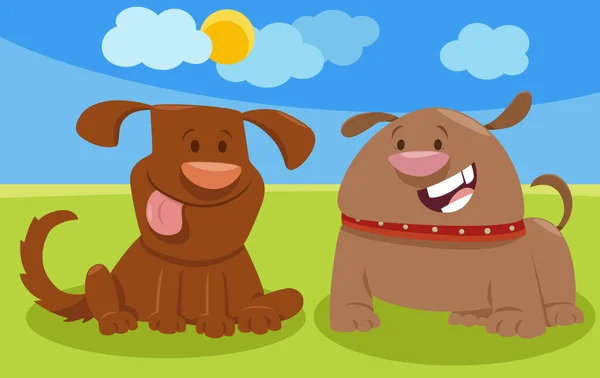 Cartoon Illustration Two Funny Dogs Comic Animal Characters — Archivo Imágenes Vectoriales