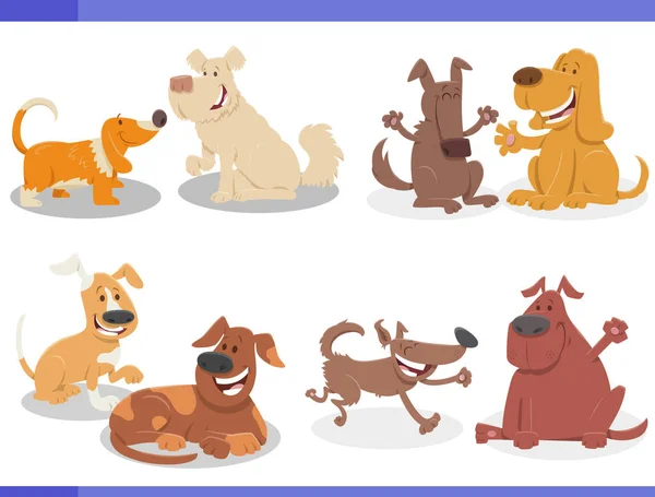 Dibujos Animados Ilustración Perros Divertidos Cachorros Personajes Animales Set — Archivo Imágenes Vectoriales