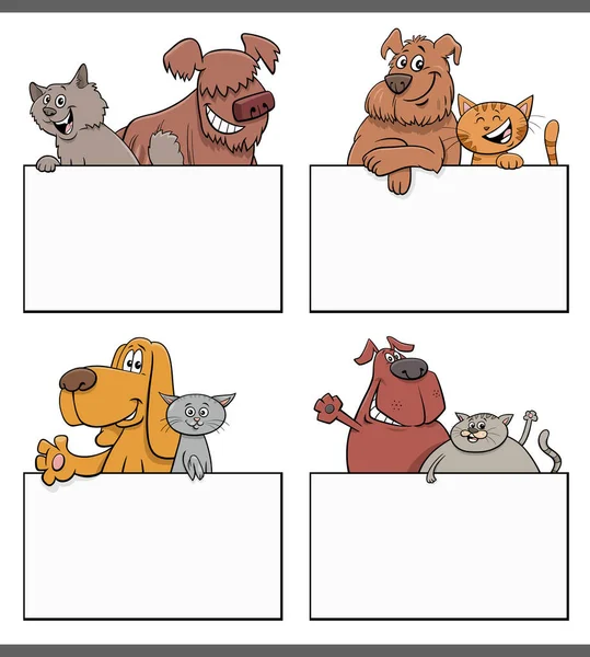 Cartoon Illustration Dog Cat Blank Card Template Graphic Design Set — Stockvector