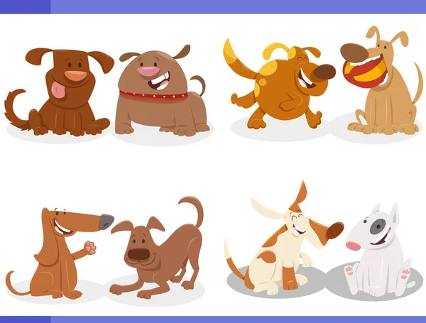 Desenhos Animados Ilustração Happy Dogs Animal Characters Set —  Vetores de Stock