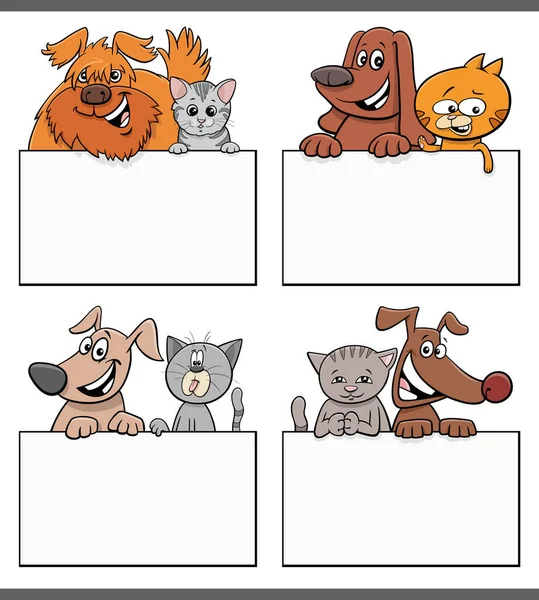 Cartoon Illustration Dog Cat Card Board Graphic Design Set — Vettoriale Stock
