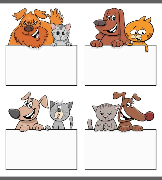 Illustration Dessin Animé Chien Chat Avec Carte Carte Graphique — Image vectorielle