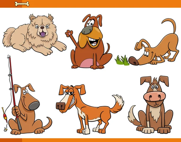 Dibujos Animados Ilustración Perros Divertidos Cachorros Personajes Animales Set — Archivo Imágenes Vectoriales