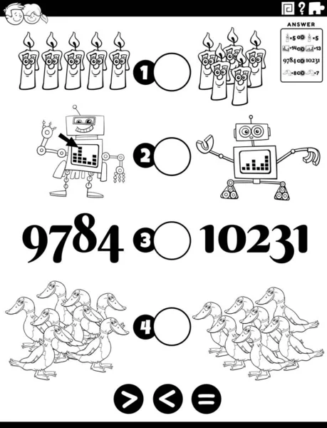 Dibujos Animados Blanco Negro Ilustración Juego Rompecabezas Matemático Educativo Mayor — Vector de stock