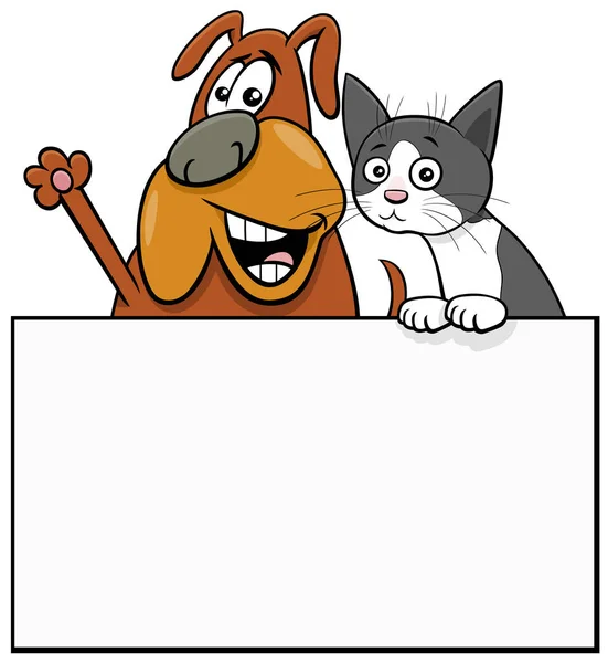 Cartoon Illustratie Van Hond Kat Met Kaart Karton Sjabloon Grafisch — Stockvector