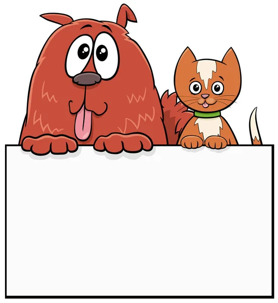 Cartoon Illustration Von Hund Und Katze Mit Weißer Kartenvorlage — Stockvektor
