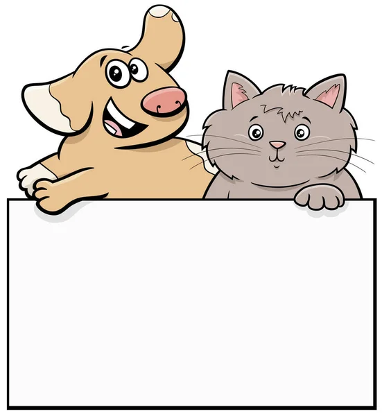 Desenhos Animados Ilustração Cão Gato Com Modelo Cartão Branco Design — Vetor de Stock