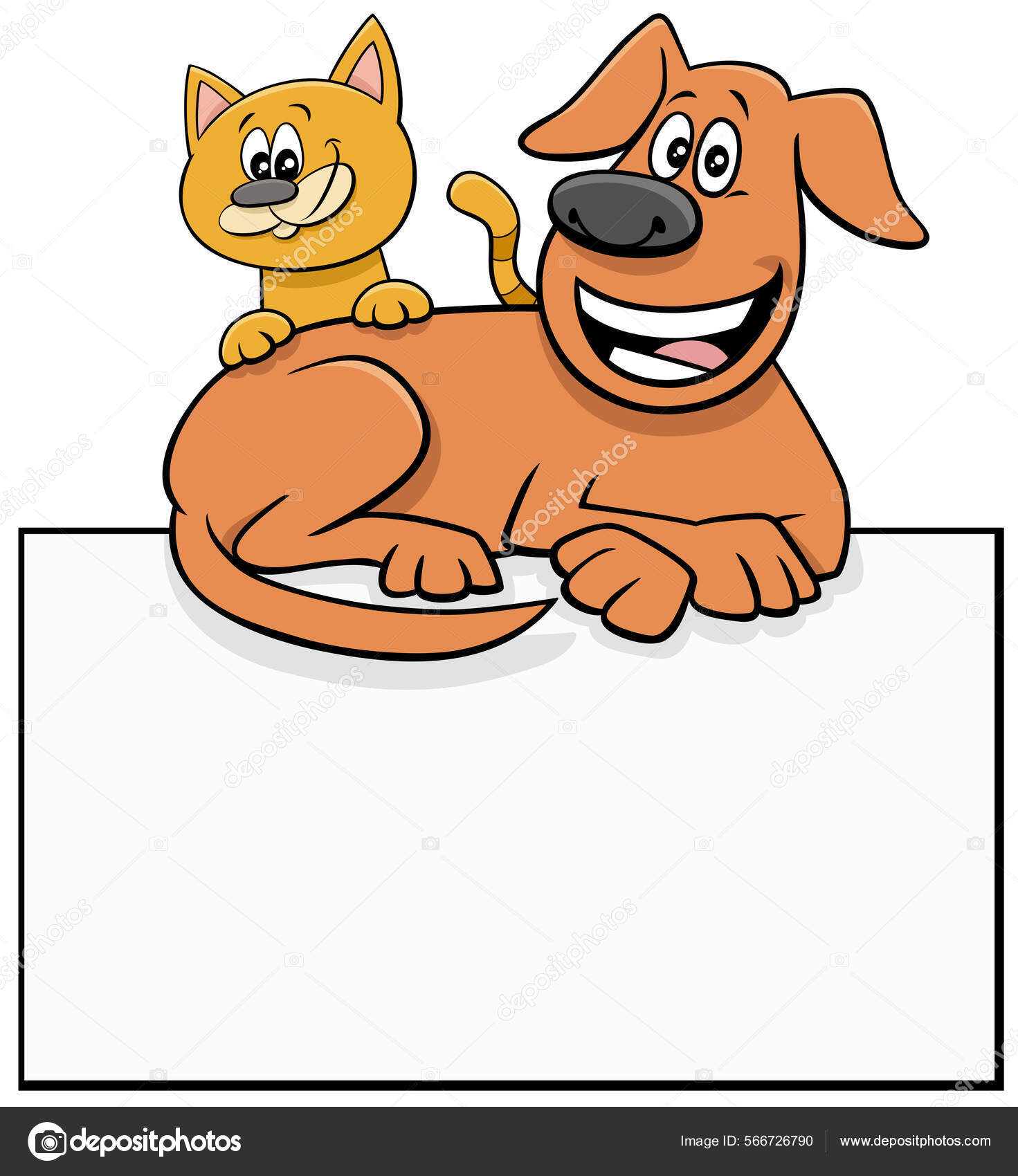 gato e cachorro dos desenhos animados com design gráfico de placa