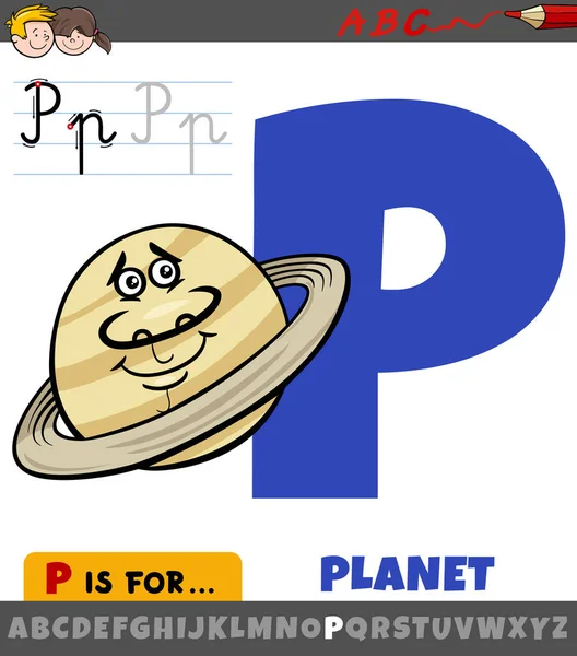 Educational Cartoon Illustration Letter Alphabet Planet Character — Vector de stock