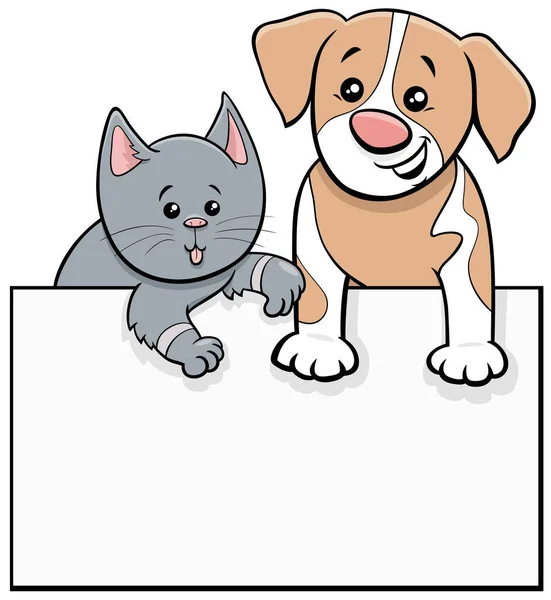 Cartoon Illustration Dog Cat Blank Card Singboard Graphic Design — Stock Vector