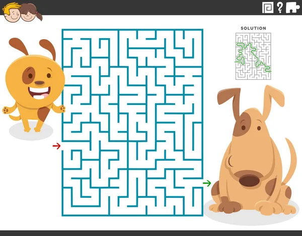 Cartoon Illustration Educational Maze Puzzle Game Children Adult Dog Little — стоковый вектор