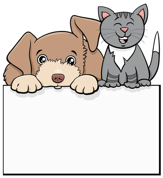 Cartoon Illustration Von Hund Und Katze Mit Blankkarten Oder Brettgrafik — Stockvektor