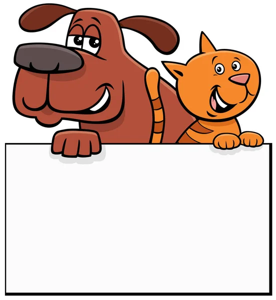 Cartoon Illustration Von Hund Und Katze Mit Blanko Karte Oder — Stockvektor