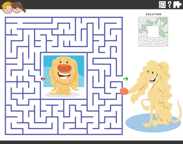 Cartoon Illustration Educational Maze Puzzle Game Children Mother Dog Cute — 스톡 벡터