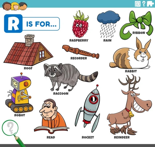Educational Cartoon Illustration Children Comic Characters Objects Set Letter — Stockový vektor