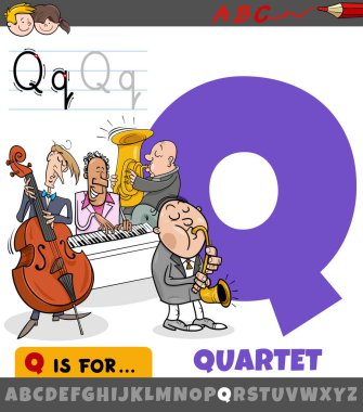 Q harfinin müzik dörtlüsü ile alfabeden eğitici çizimi