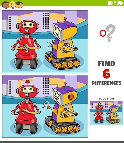 Cartoon Illustration Finding Differences Pictures Educational Game Children Two Robots — Stock Vector