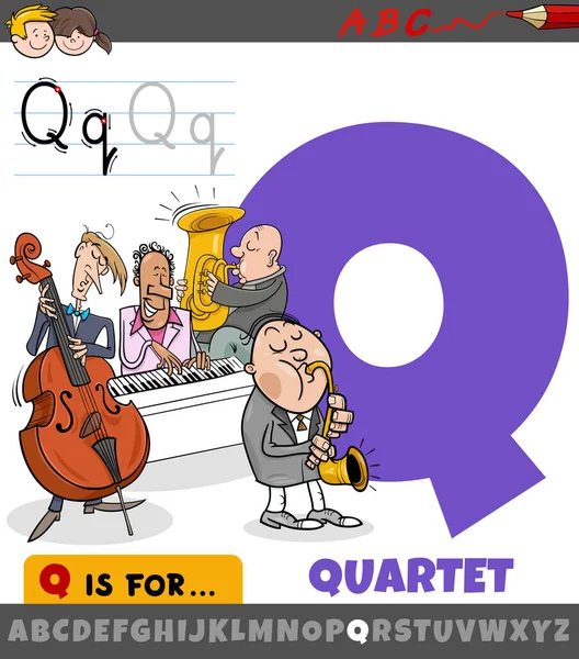 Q harfinin müzik dörtlüsü ile alfabeden eğitici çizimi