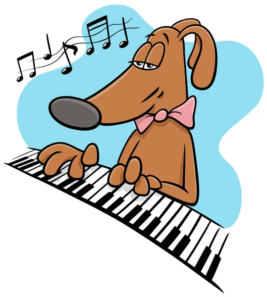 Piyano Çalan Komik Köpek Hayvan Karakterinin Çizgi Film Çizimi — Stok Vektör