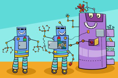 Komik robotların çizgi film çizimleri.