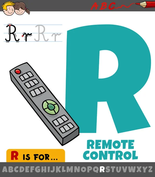 Educational Cartoon Illustration Letter Alphabet Remote Control Object — Stok Vektör