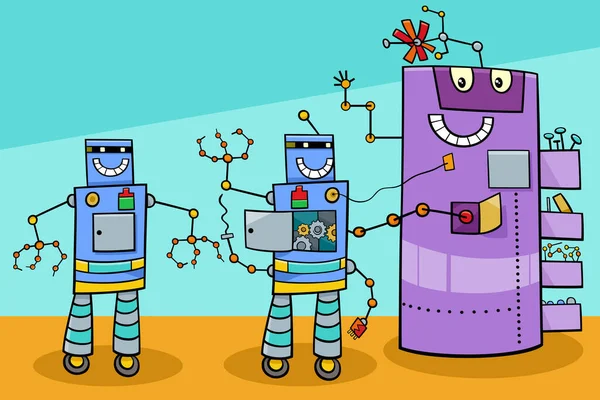 Cartoon Illustratie Van Grappige Robots Stripfiguren — Stockvector