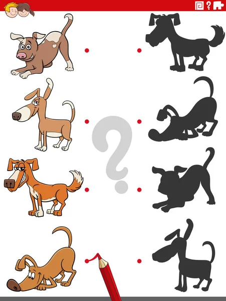 Cartoon Illustration Match Right Shadows Pictures Educational Game Dogs Animal — Stock Vector