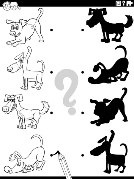 Black White Cartoon Illustration Match Right Shadows Pictures Educational Game — Stock Vector