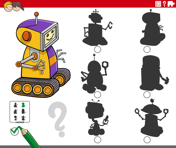 Komik Robot Karakterli Çocuklar Için Gölge Eğitimi Oyununa Doğru Resmi — Stok Vektör
