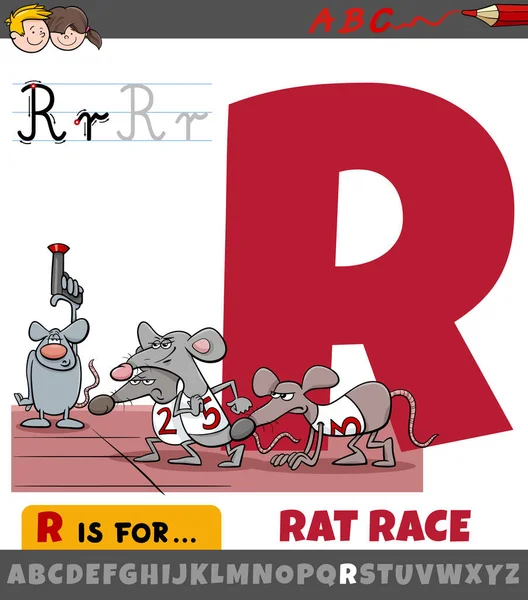 Educational Cartoon Illustration Letter Alphabet Rat Race Saying Proverb — Stock Vector