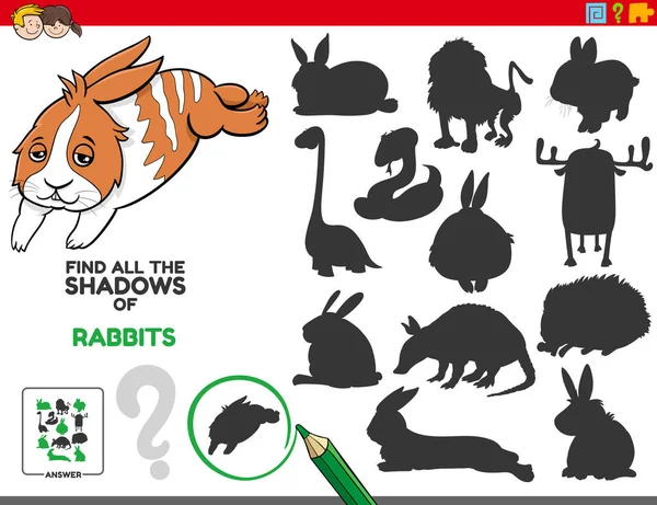 Tecknad Illustration Att Hitta Alla Skuggor Eller Silhuetter Kaniner Pedagogiska — Stock vektor
