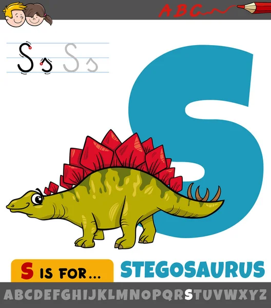 Educational Cartoon Illustration Letter Alphabet Stegosaurus Prehistoric Animal Character — Stock Vector