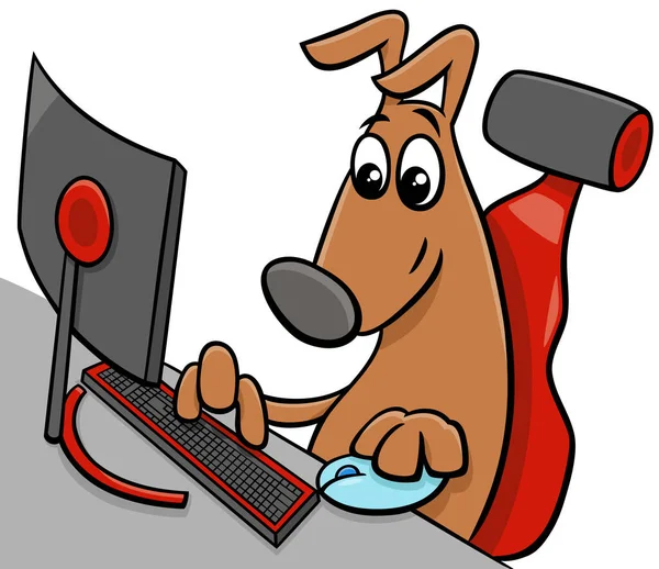 Cartoon Illustration Funny Dog Animal Character Personal Computer — Stock Vector