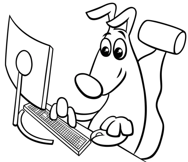 Zwart Wit Cartoon Illustratie Van Grappige Hond Dier Karakter Met — Stockvector