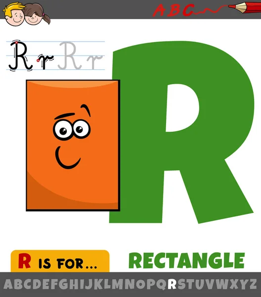 長方形の幾何学的形状を持つアルファベットからの文字Rの教育漫画のイラスト — ストックベクタ