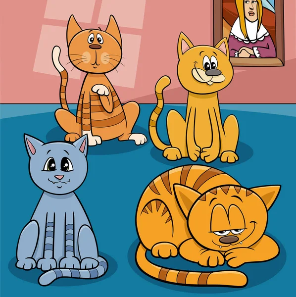 Desenhos Animados Ilustração Gatos Gatinhos Engraçados Personagens Animais —  Vetores de Stock