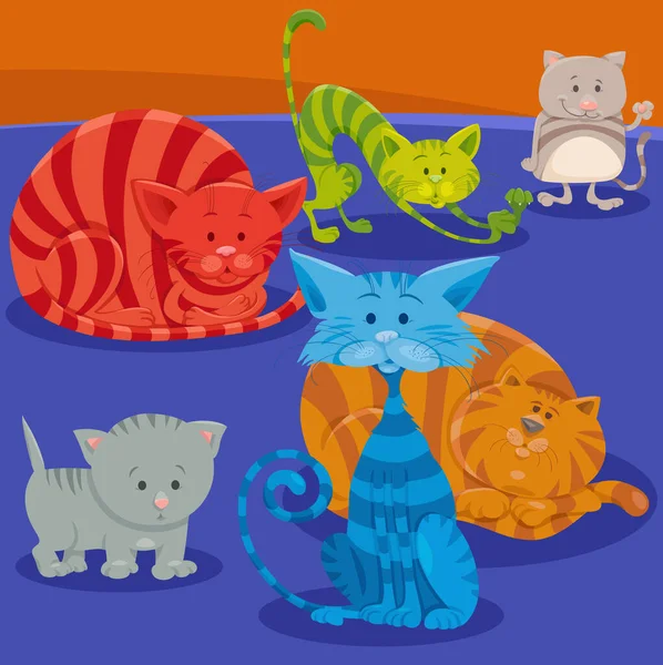 Dibujos Animados Ilustración Divertido Colorido Gatos Gatitos Domésticos Animales Compañía — Vector de stock