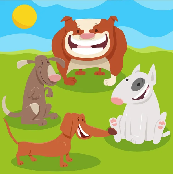 Γελοιογραφία Εικονογράφηση Του Χαρούμενα Σκυλιά Και Κουτάβια Ζώων Χαρακτήρες Ομάδα — Διανυσματικό Αρχείο