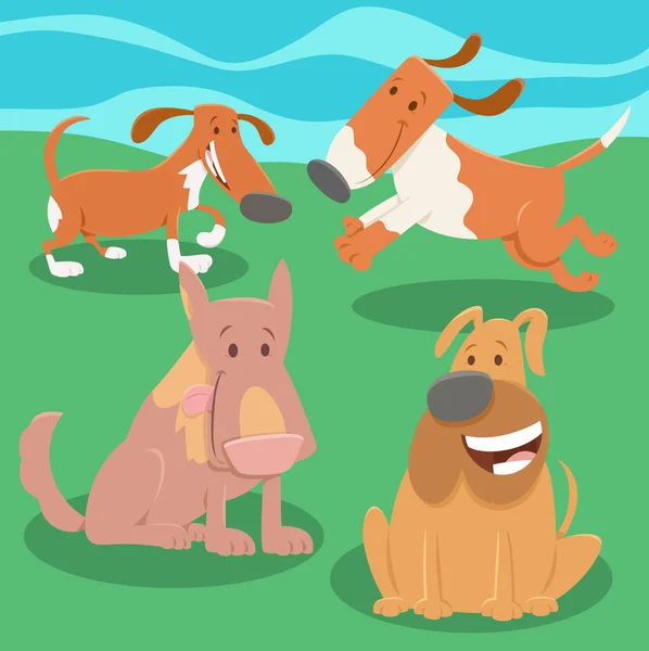 Desenhos Animados Ilustração Cães Brincalhões Grupo Personagens Animais — Vetor de Stock