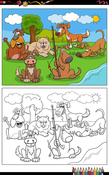 Cartoon Illustration Funny Dogs Animal Comic Characters Group Coloring Book — стоковый вектор