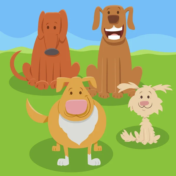 Dibujos Animados Ilustración Perros Divertidos Cachorros Animales Personajes Grupo — Vector de stock