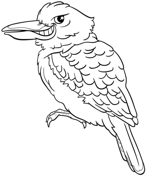 Dibujos Animados Blanco Negro Ilustración Divertido Kookaburra Pájaro Carácter Animal — Archivo Imágenes Vectoriales