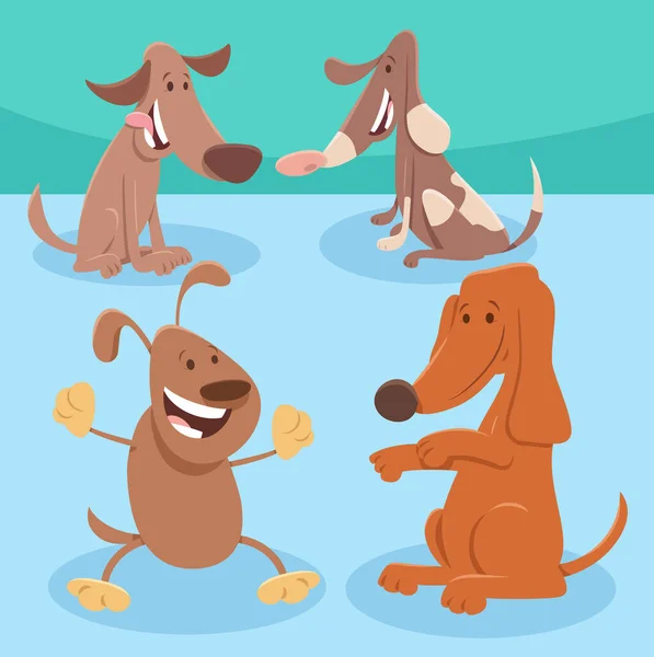 Cartoon Illustratie Van Speelse Honden Puppies Dierlijke Karakters Groep — Stockvector