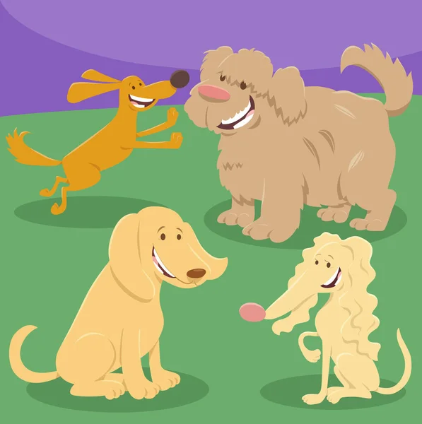 Мультфильм Иллюстрация Жизнерадостных Собак Щенков Животных Группы Персонажей — стоковый вектор