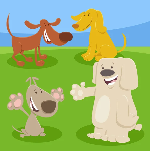 Desenhos Animados Ilustração Cães Felizes Filhotes Engraçado Grupo Personagens Animais — Vetor de Stock