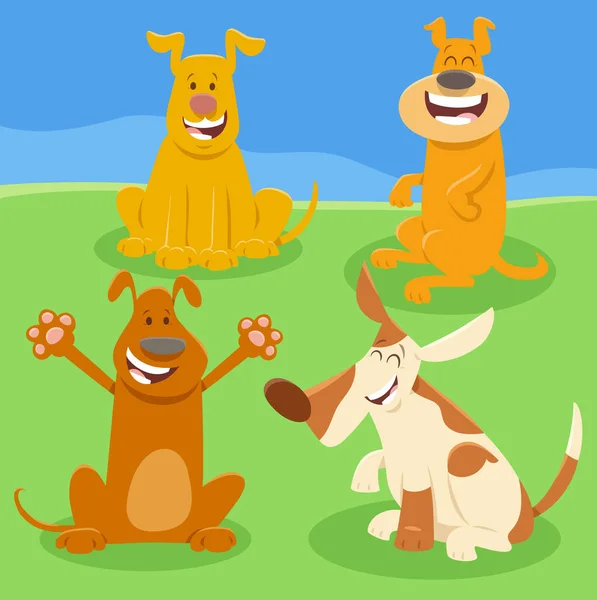 Dibujos Animados Ilustración Perros Felices Cachorros Grupo Personajes Animales Cómicos — Vector de stock