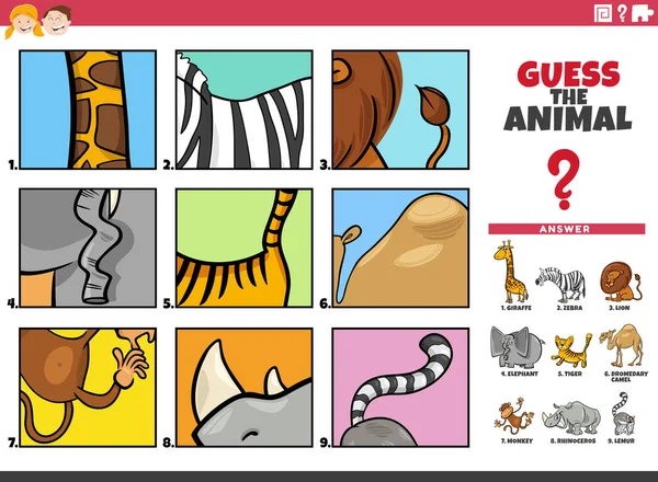 猜猜看儿童动物种类活动教育游戏的卡通画 — 图库矢量图片