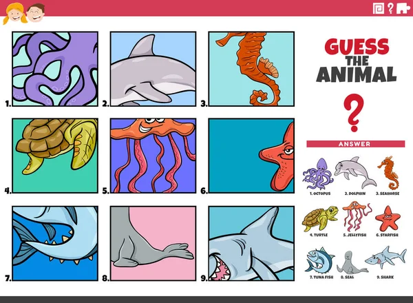 Cartoon Ilustrace Vzdělávací Hra Hádání Živočišných Druhů Úkol Pro Děti — Stockový vektor