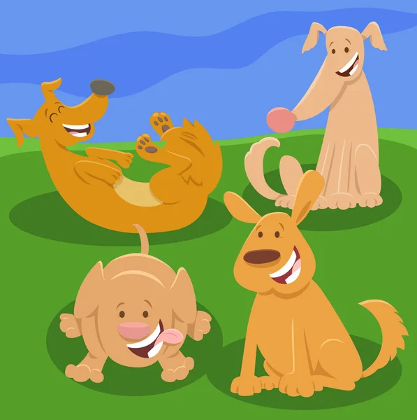 Мультфильм Иллюстрация Игривых Собак Щенков Животных Группы Персонажей — стоковый вектор