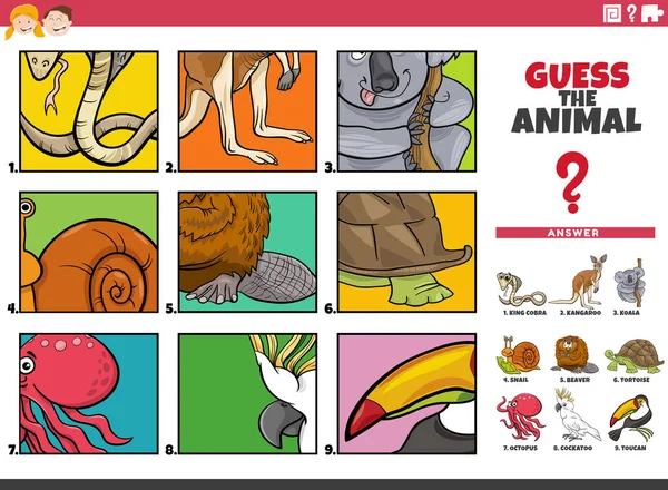 Cartoon Illustration Educational Game Guessing Animal Species Children — Stock Vector